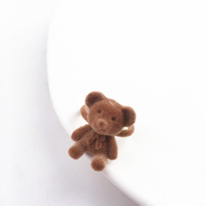 Cute Bear Velvet Bow Adjustable Open Ring for Women