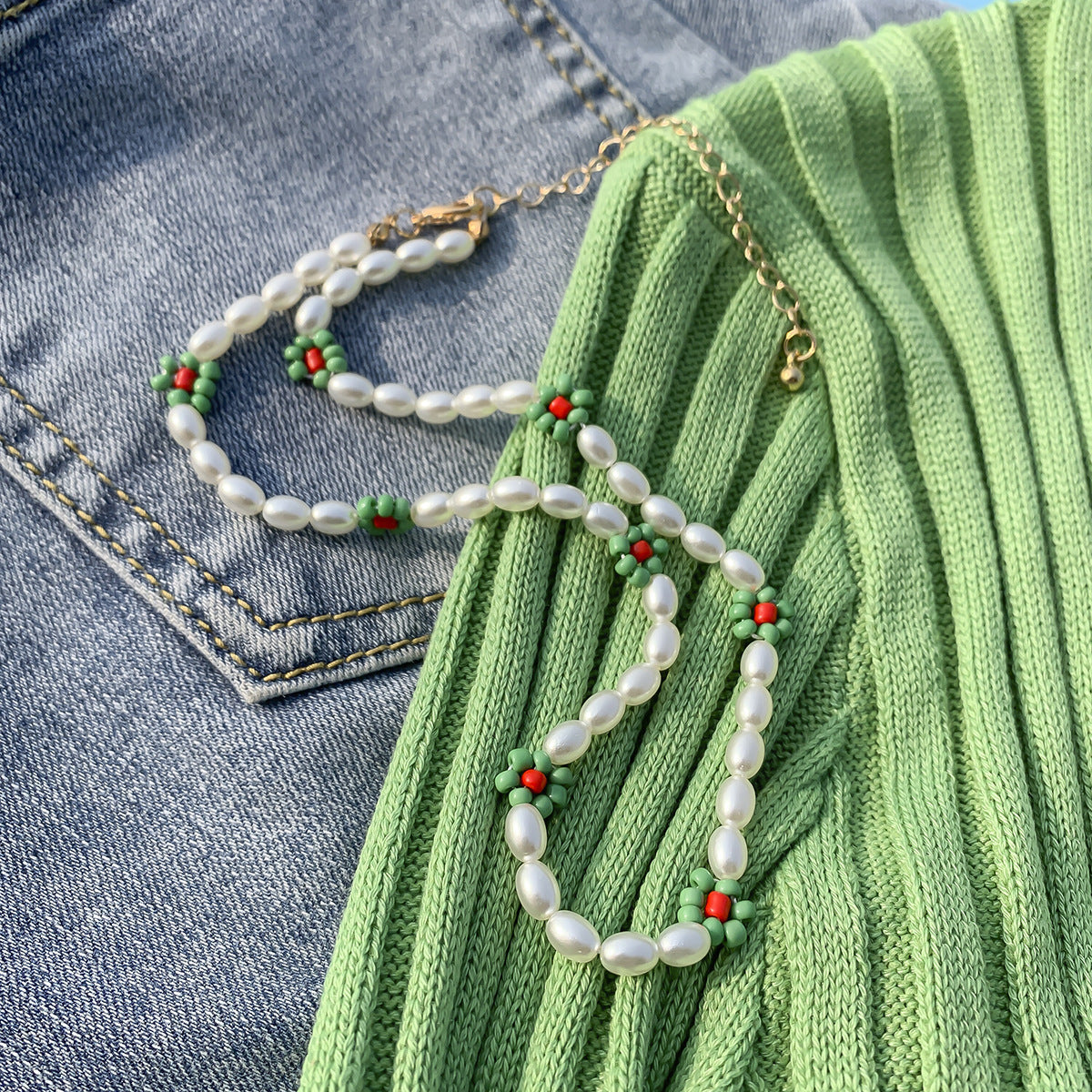 Baroque Pearl Braided Daisy Beaded Necklace