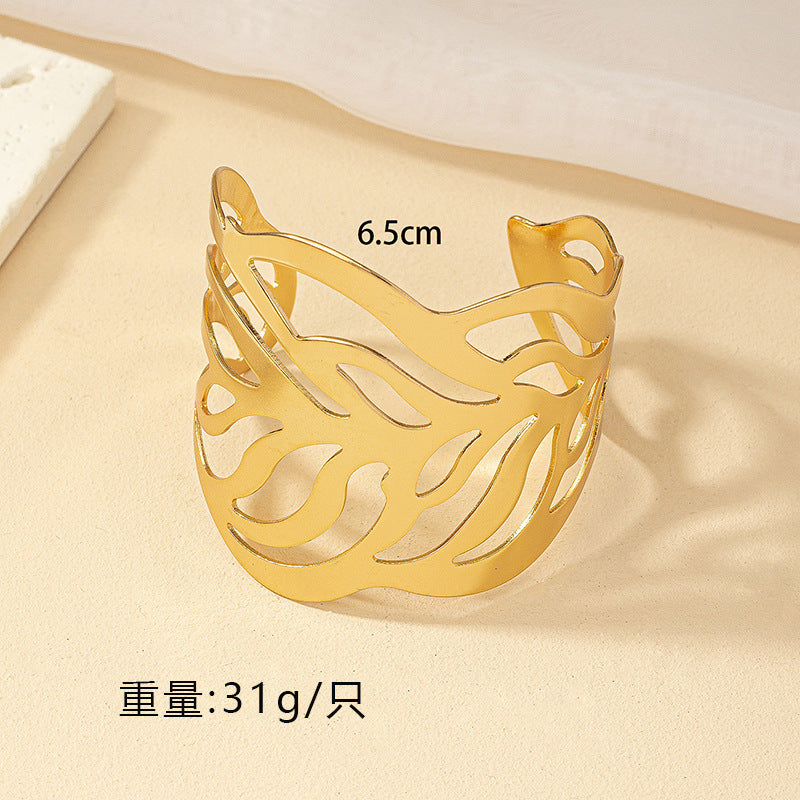 Punk Leaf Design Gold Plated Open Cuff Bracelet for Women