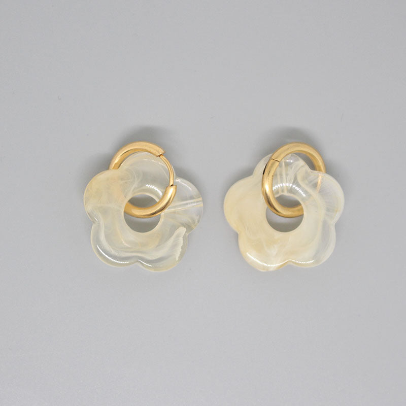 Retro Cute Acrylic Flower Drop Earrings with Metal Hoops