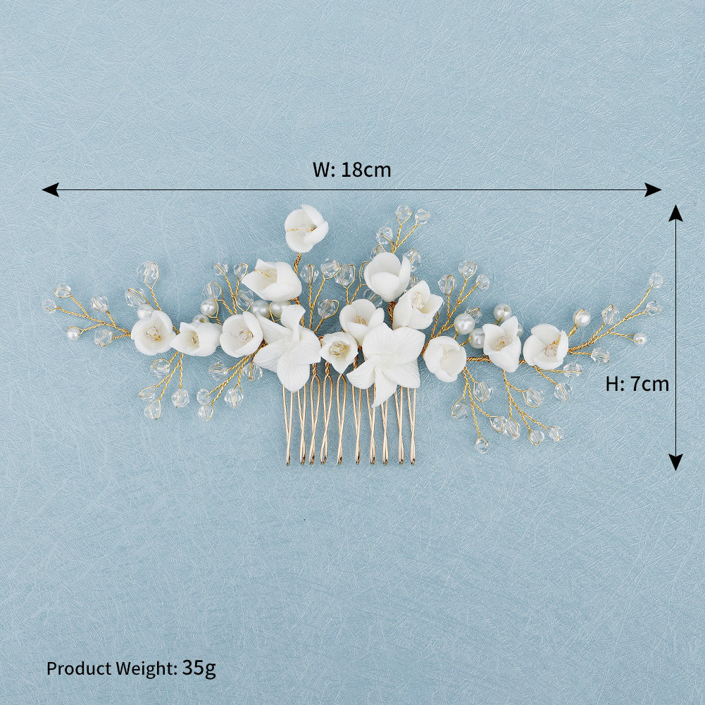 Retro Floral Ceramic Flower Bridal Hair Comb with Imitation Pearls