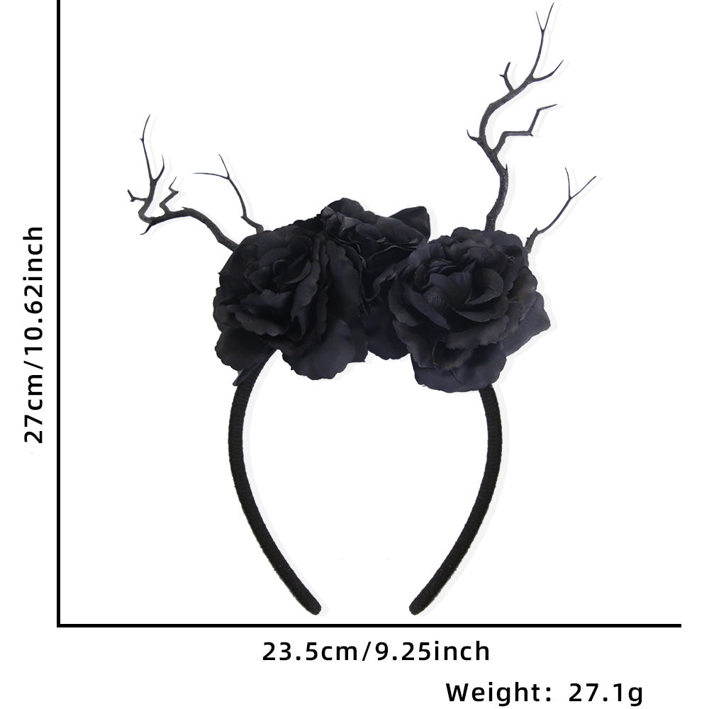 Halloween Bat & Rose Festival Headband - Gothic Cosplay Floral Accessory