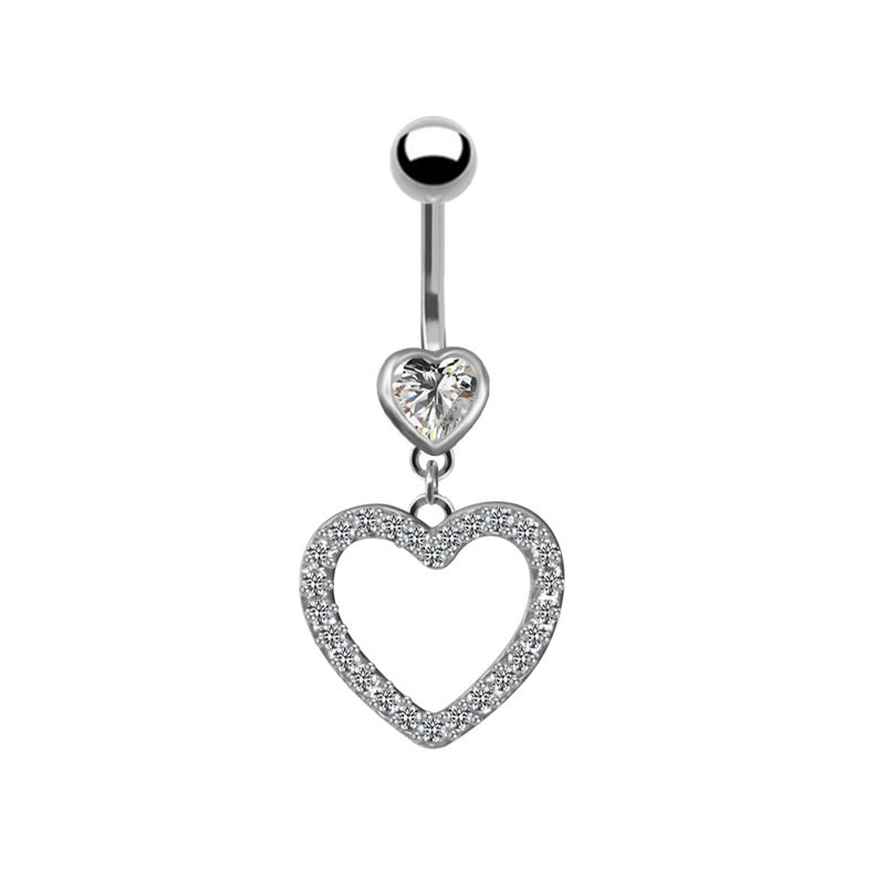 Fashion Heart Shape Stainless Steel Plating Zircon Belly Ring