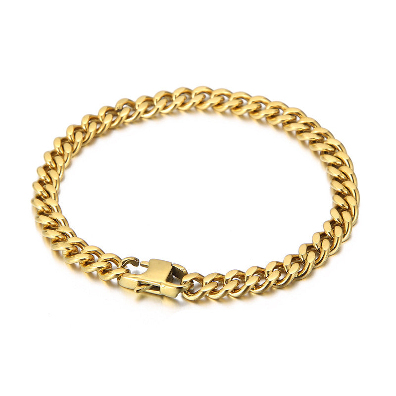 Retro Titanium Steel Cuban Chain Bracelet - 18k Gold Plated Unisex Punk Jewelry