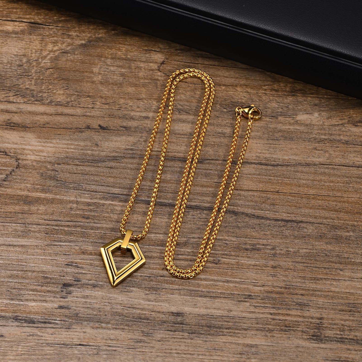 Simple Geometric U-Shape 18K Gold Plated Stainless Steel Men's Pendant Necklace