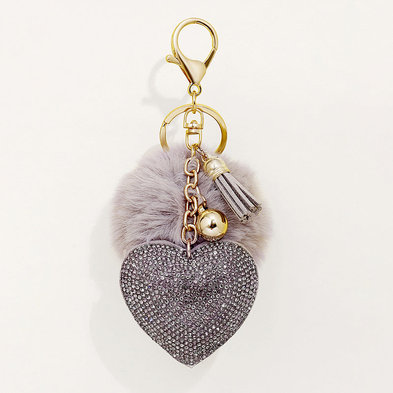 Alloy Heart Tassel Keychain with Rhinestone Charm for Bags and Cars