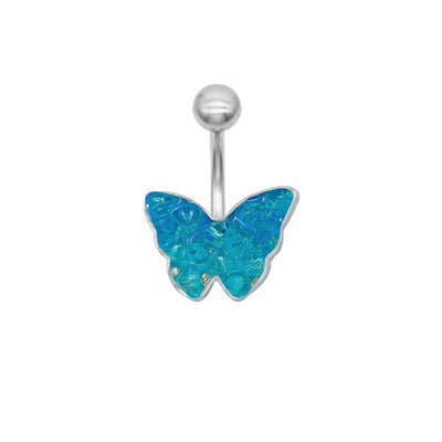 Butterfly Belly Ring 316 Stainless Steel White Gold Plated