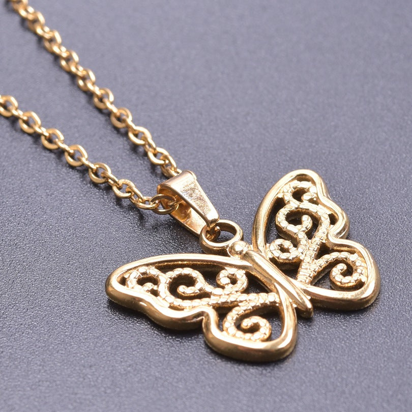 Wholesale Simple Classic Butterfly 304 Stainless Steel Pendant Necklace with 18k Gold Plating