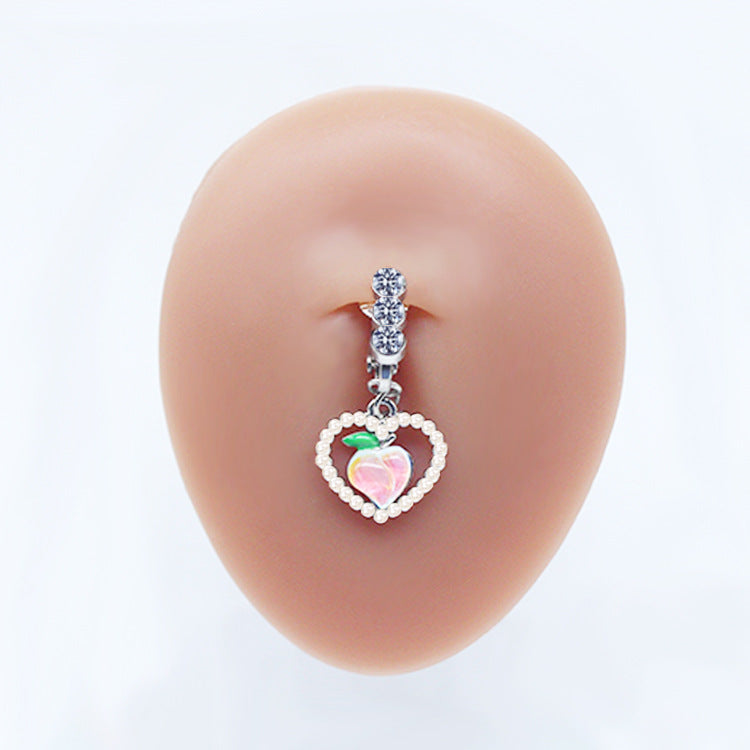 Casual Heart-Shaped Opal and Rhinestone Belly Ring Set in Stainless Steel and White Gold Plating