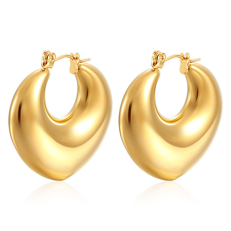 1 Pair Fashion 18K Gold Plated Stainless Steel Oval Hoop Earrings