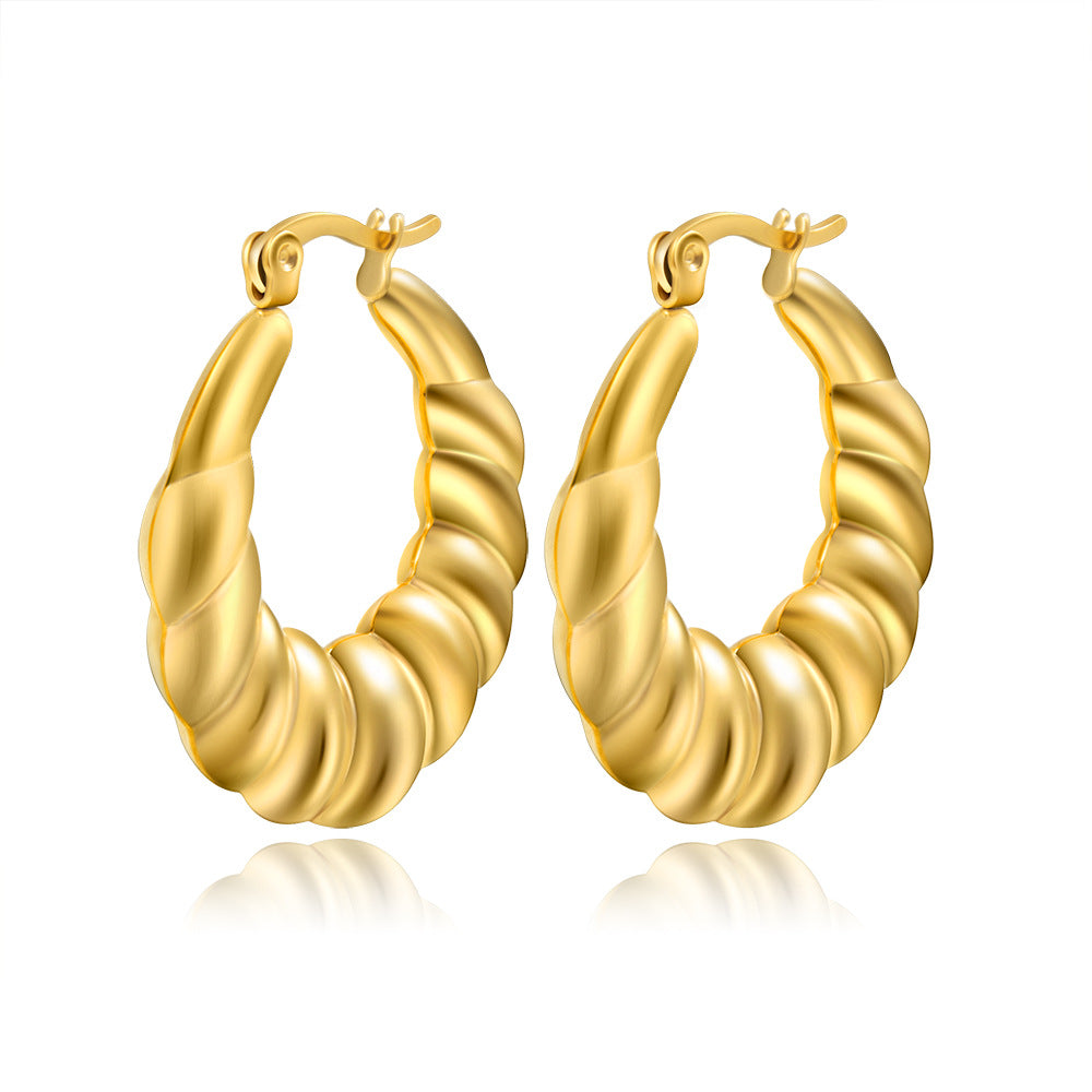 1 Pair Fashion 18K Gold Plated Stainless Steel Oval Hoop Earrings