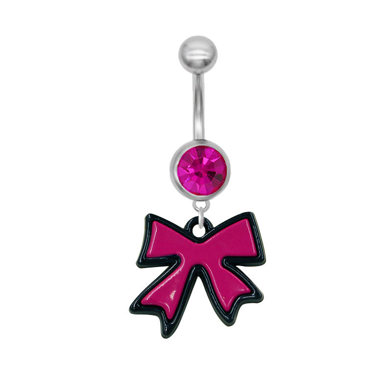 Flamingo and Cat Claw Navel Ring with Rhinestones and Gold Plating