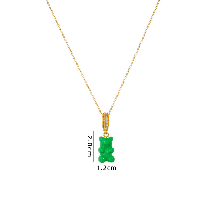 Colorful Bear Resin Zircon Pendant Necklace for Women and Men