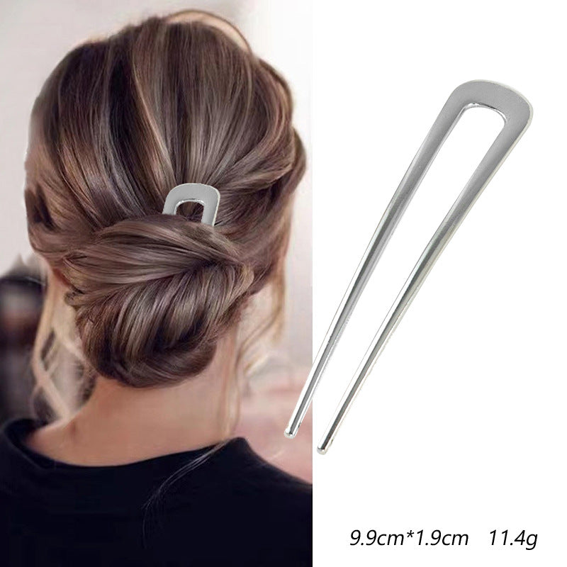 Women's U-Shape Alloy Hairpin - Japanese Style Metal Hair Fork