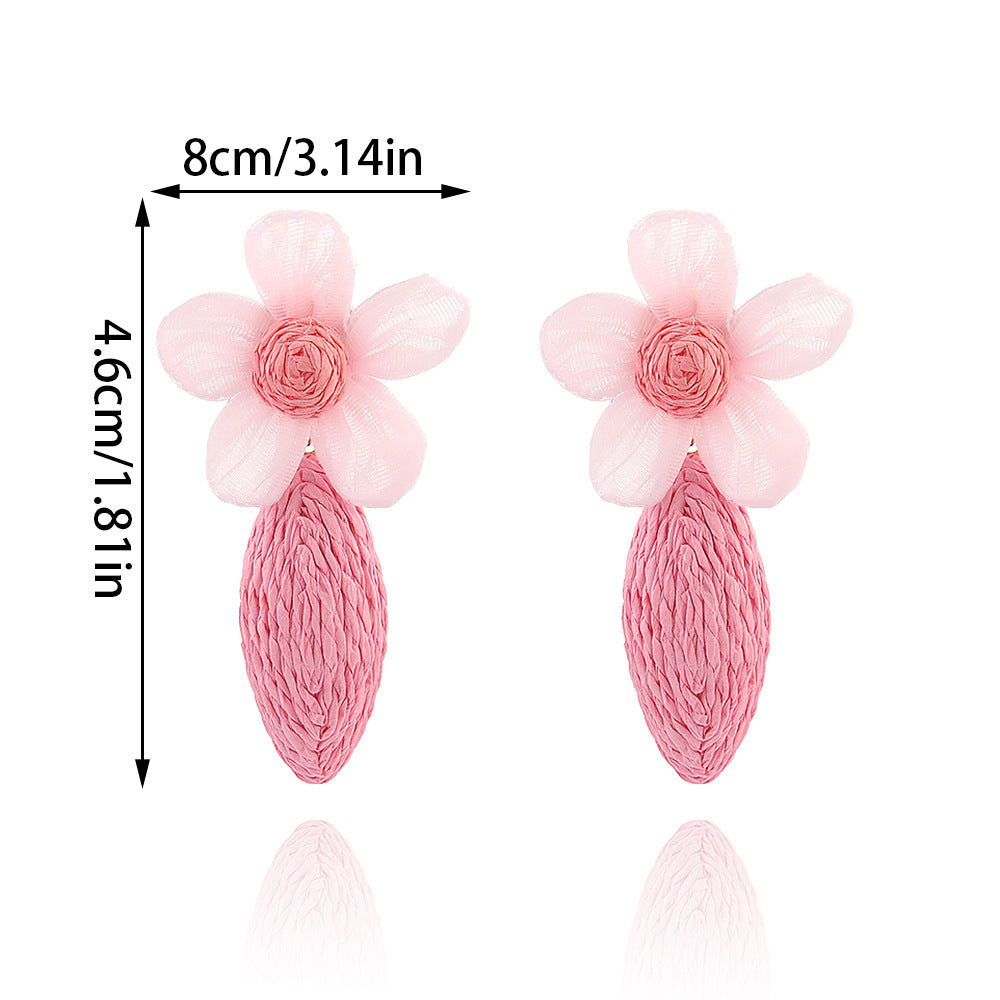 1 Pair Women's Beach Floral Raffia Drop Earrings - Creative Fashion Jewelry