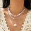 Bohemian Baroque Style Beach Pentagram Shell and Fish Tail Imitation Pearl Pendant Necklace Set