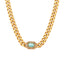 18K Gold Plated Zircon Stainless Steel Cuban Chain Bracelet Necklace Set