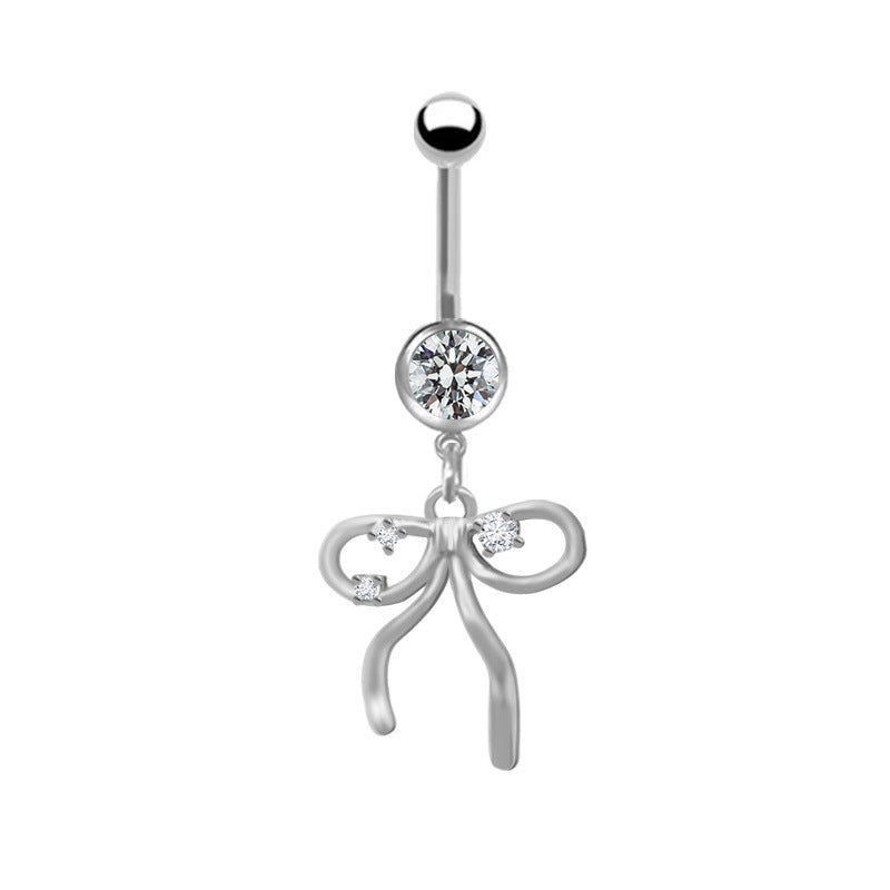 Elegant Bow Knot Belly Ring - 316 Stainless Steel with Rhinestones and Gold Plating