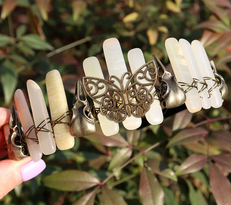 Retro Bronze Viking Raven Butterfly Crystal Hairband