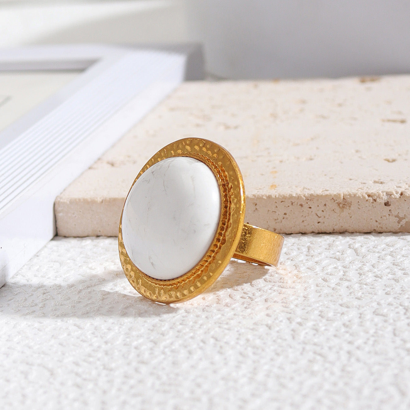 Glam Lady Round Natural Stone Statement Rings