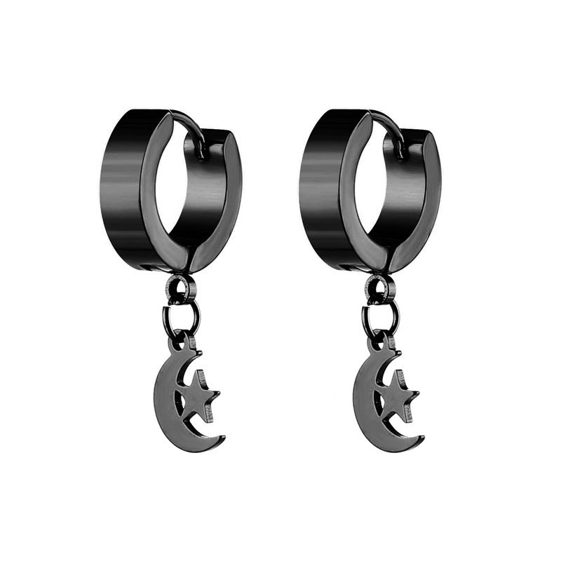 Vintage Star and Moon Stainless Steel Clip-On Earrings