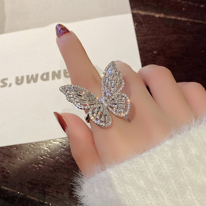 Fashion Rhinestone Butterfly Open Ring for Women