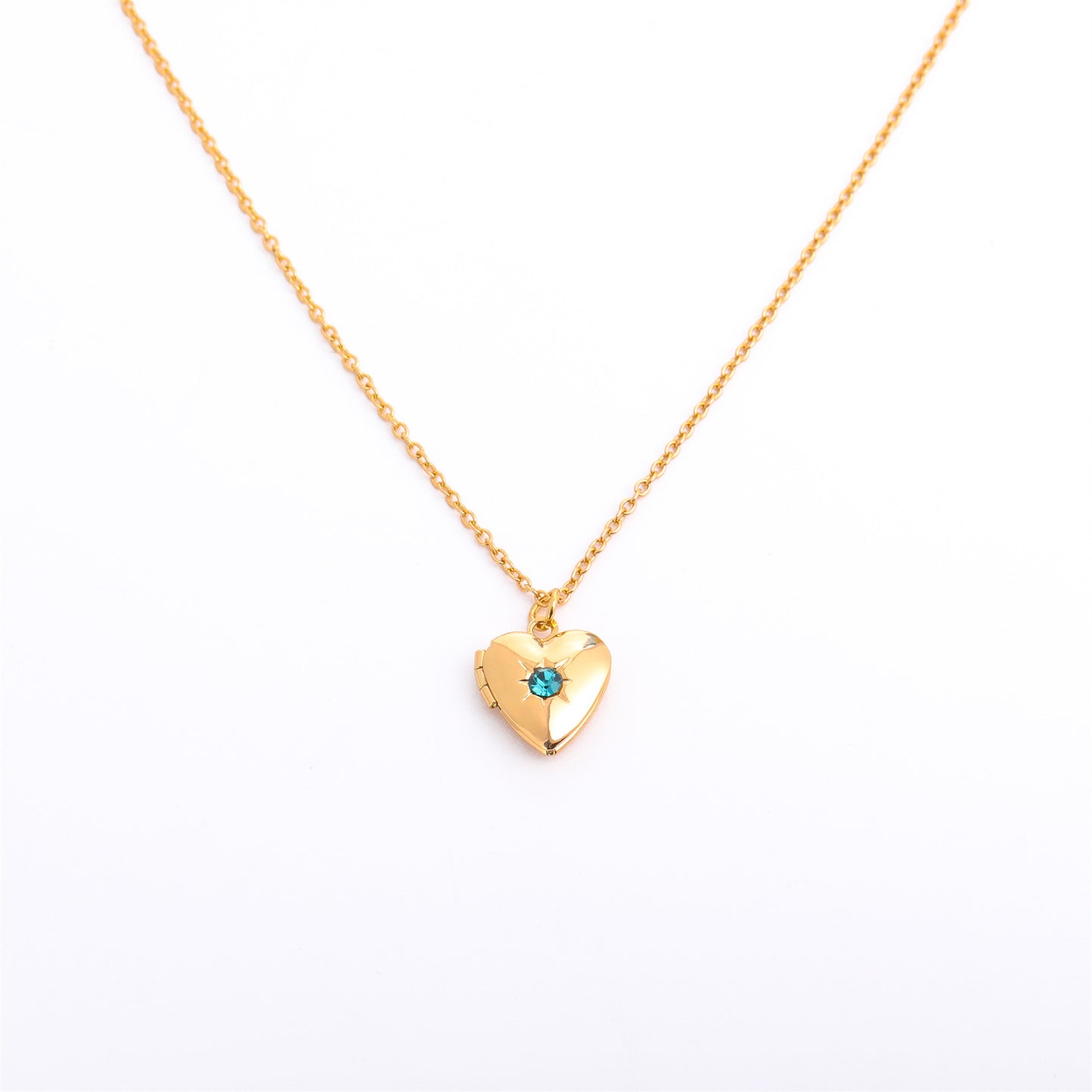 Retro Heart Shape 14k Gold Plated Birthstone Locket Necklace