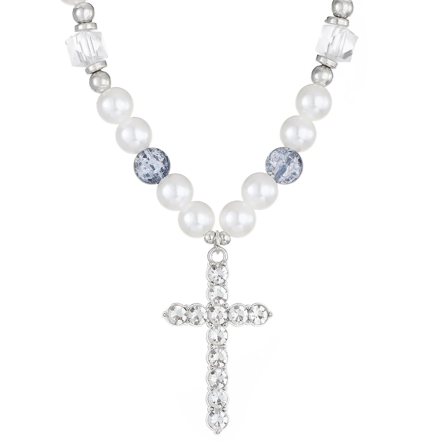 Gothic Punk Cross Pearl Layered Women's Necklace