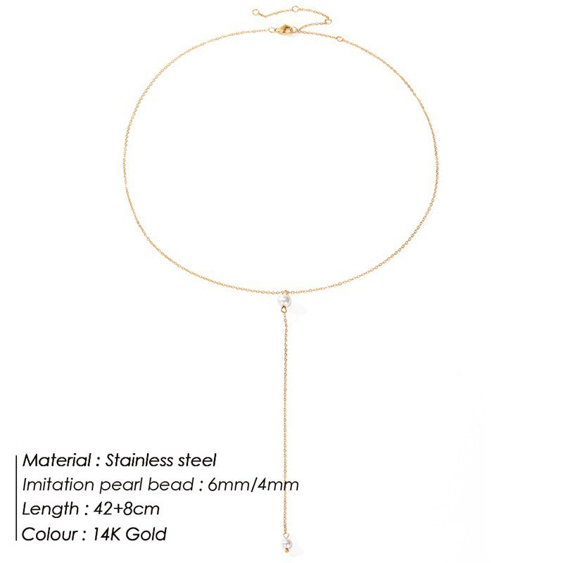 Elegant Gold Chain Stainless Steel Necklace with Imitation Pearl Pendant