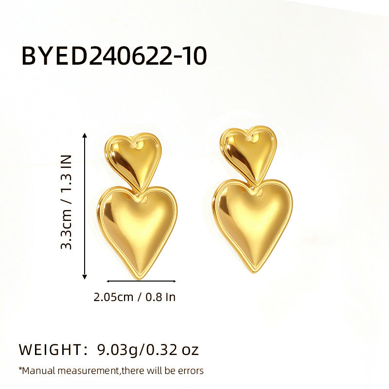 1 Pair Classic Heart Shape 304 Stainless Steel Stud Earrings Set