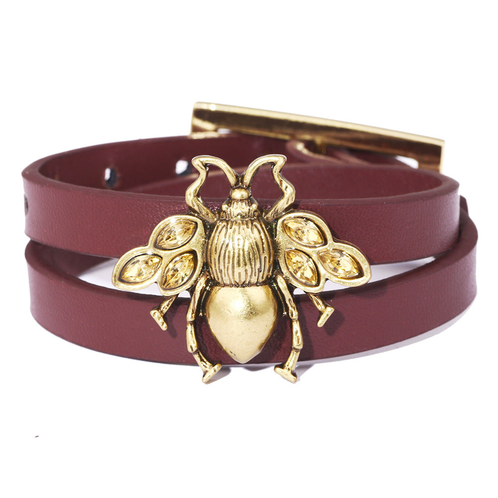 Simple Style Bee PU Leather Alloy Couple Bracelet - Retro Bronze Design