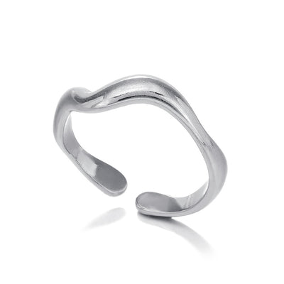 Minimalist Stainless Steel Adjustable Wave Open Ring