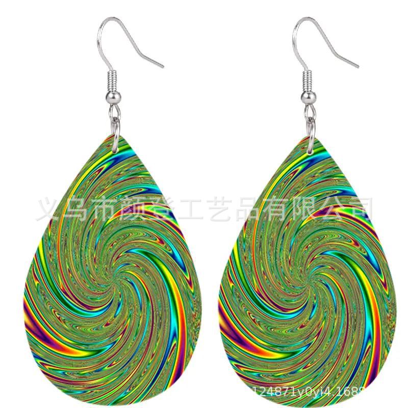 Bohemian African Style PU Leather & Acrylic Water Drop Earrings