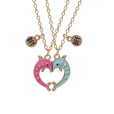 Cute Heart & Butterfly Alloy Enamel Pendant Necklace Set for Children