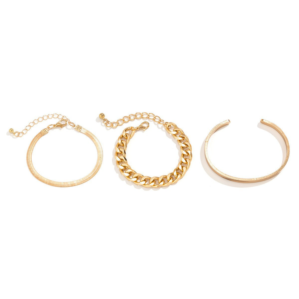 Simple Geometric Metal Layered Chain Bracelet Set for Women