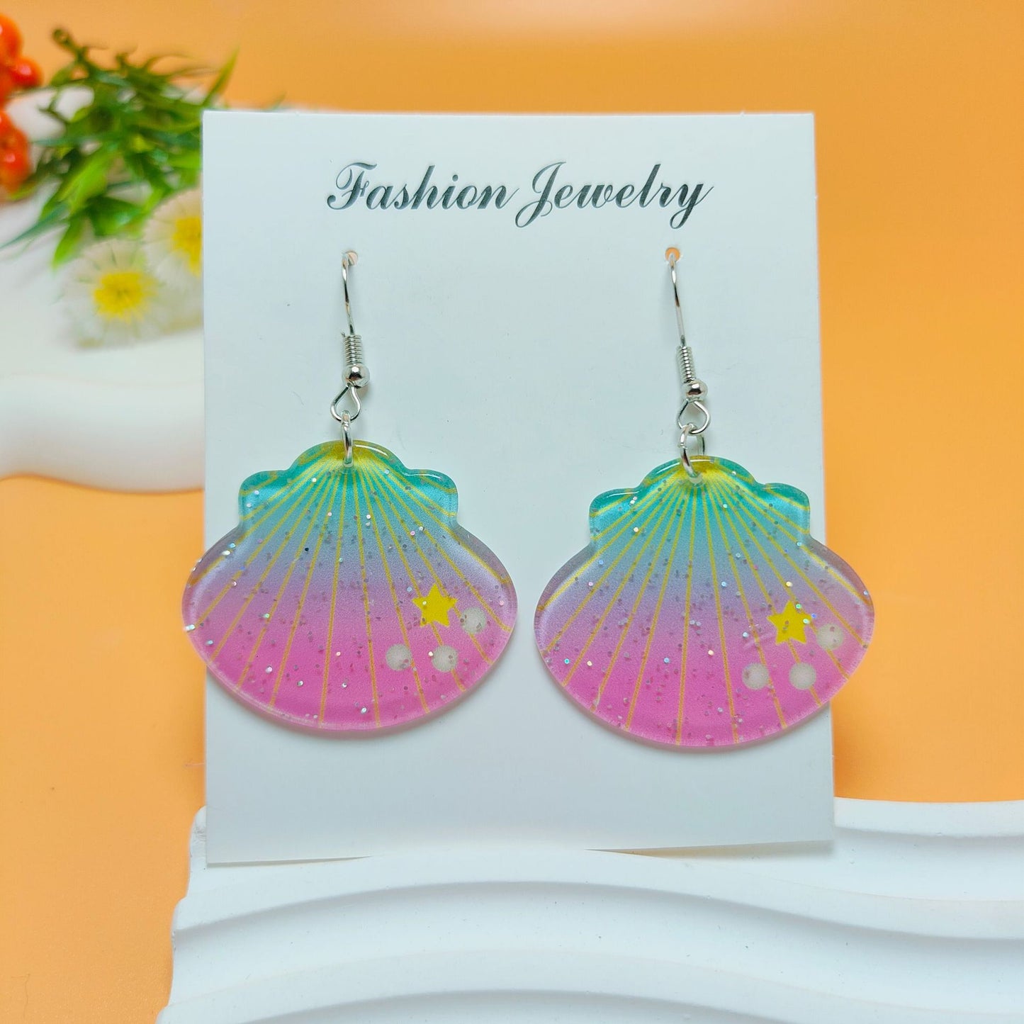 1 Pair Acrylic Shell Ghost Print Drop Earrings