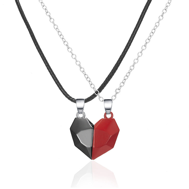 Fashion Heart Magnetic Couple Pendant Necklace with Leather Rope