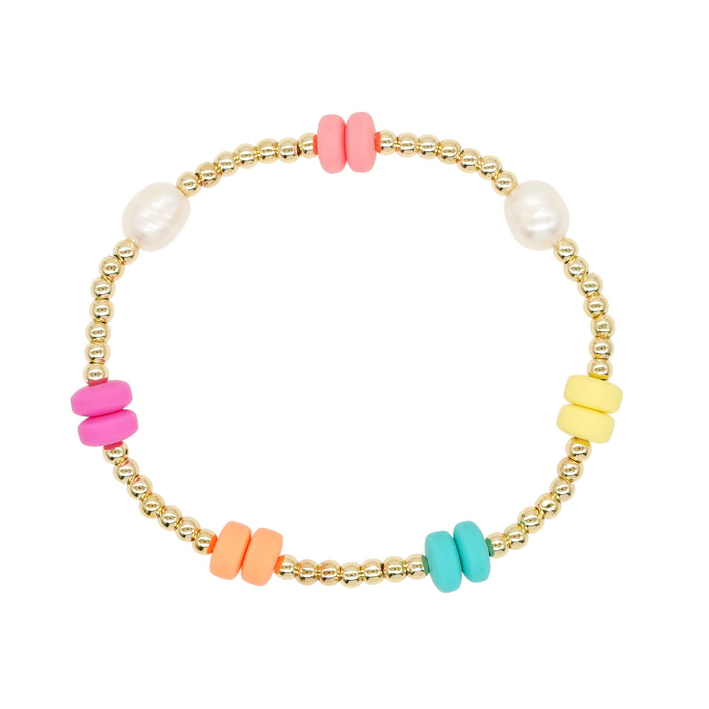 Simple Classic Pearl Acrylic Freshwater Pearl Copper Beaded Bracelet with Colorful Soft Pottery Pearls