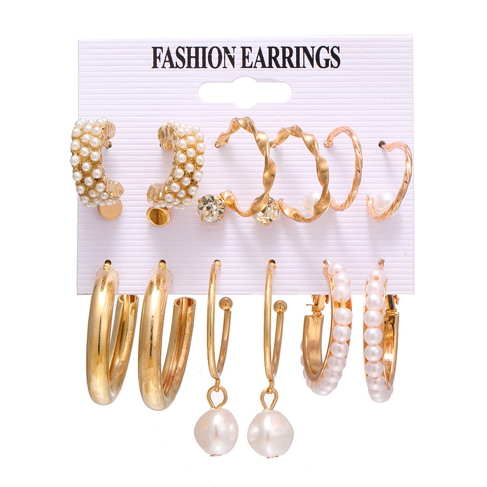 Fashion Geometric Tassel Butterfly Alloy Earrings with Artificial Pearls and Rhinestones Set