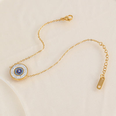 Casual Shiny Evil Eye Zircon Stainless Steel Chain Bracelet