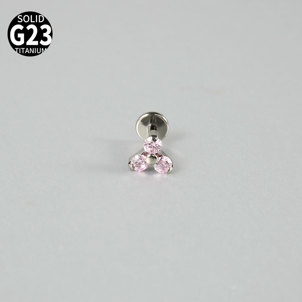 G23 Titanium Flower Cartilage Ring with Synthetic Opal and Zircon Inlay