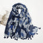 Women's Vintage Bohemian Floral Cotton Linen Print Scarf with Tassels