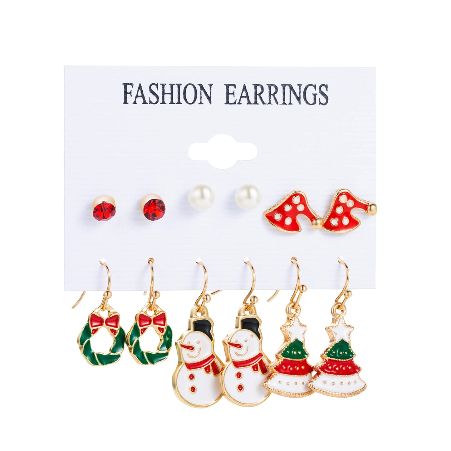 6 Pairs Ethnic Style Cartoon Character Christmas Tree Enamel Alloy Earrings