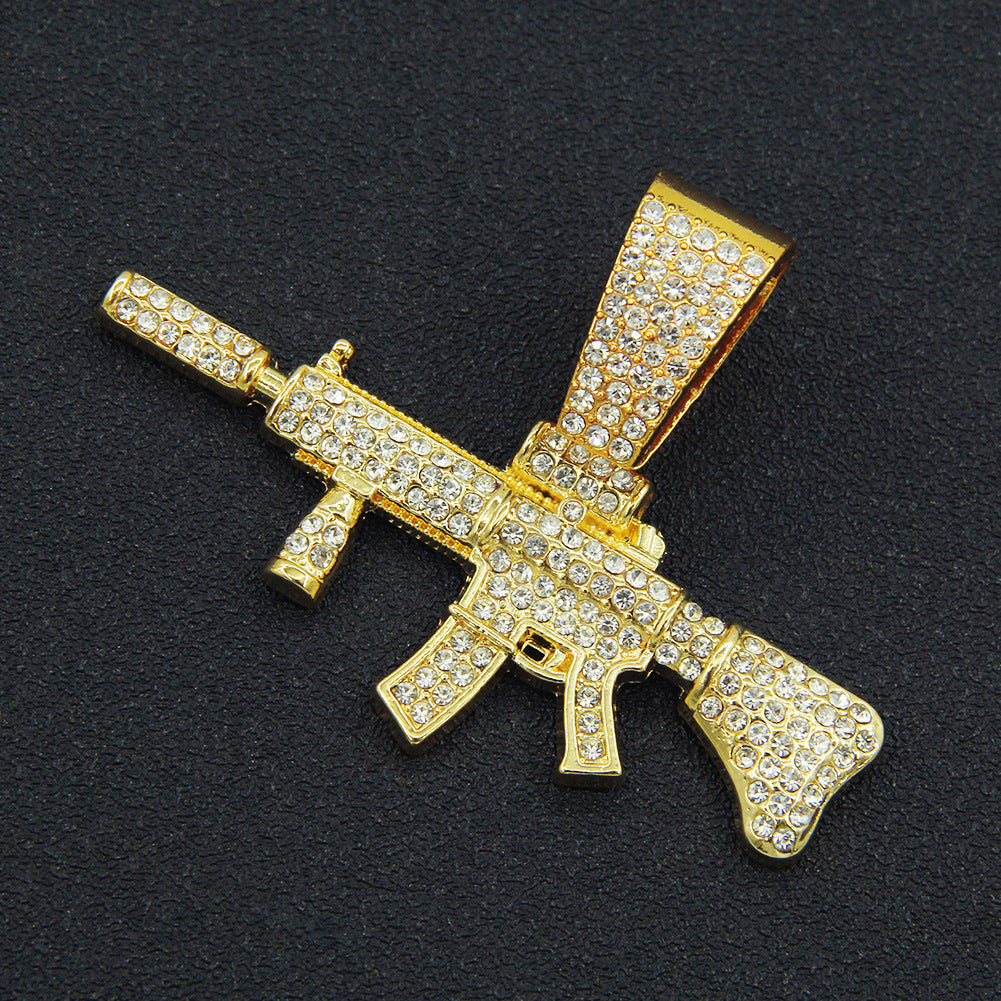 Hip-hop Pistol Rhinestone Men's Pendant Necklace with Cuban Chain