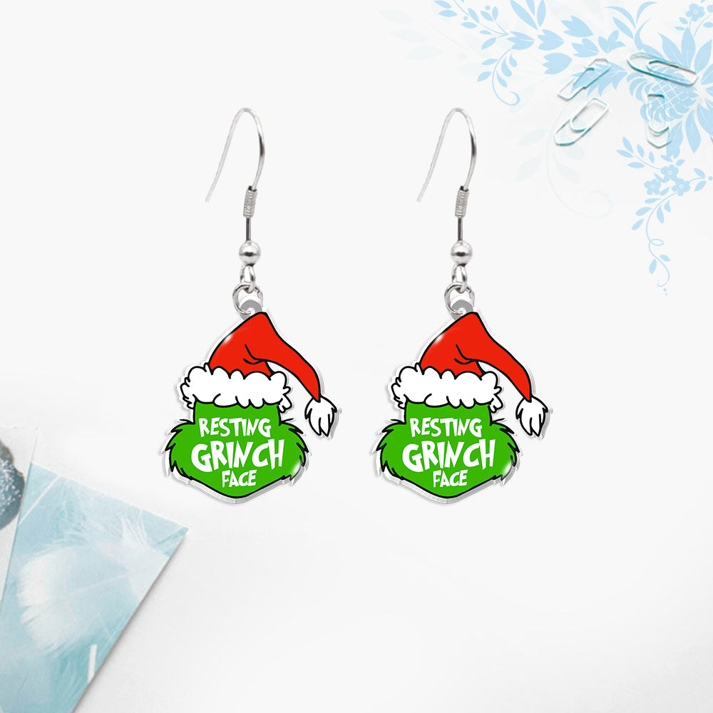 Cute Grinch Christmas Tree Stainless Steel Earrings 1 Pair