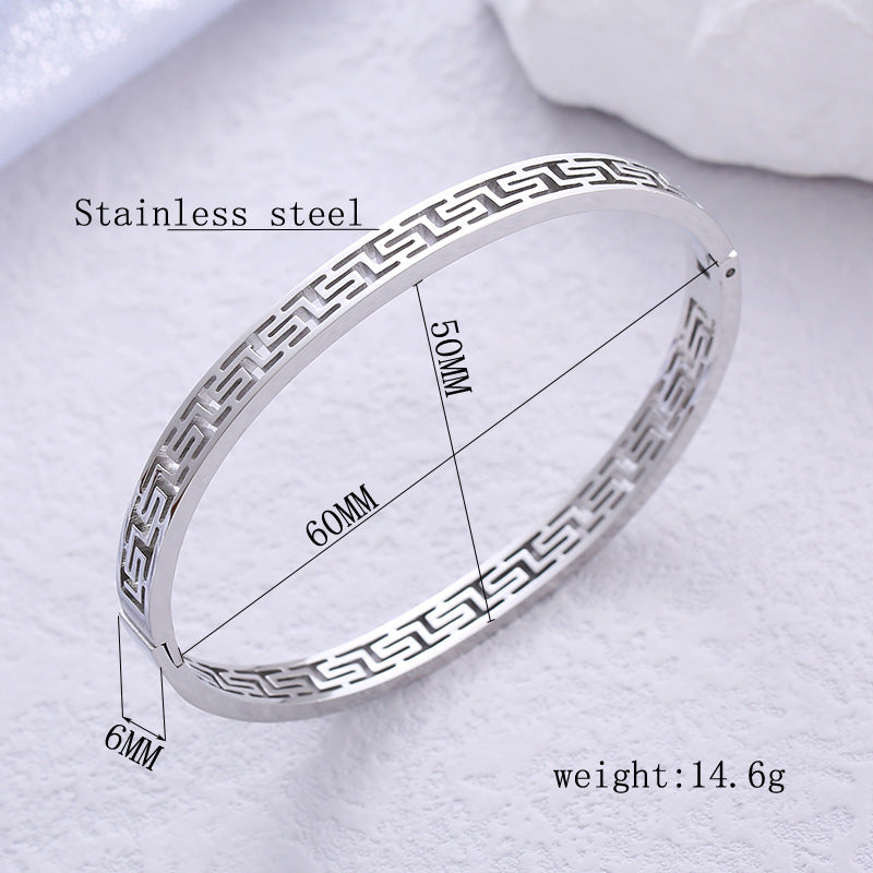 Geometric Stainless Steel Open Cuff Bangle Bracelet