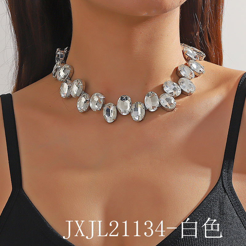 Elegant Colorful Oval Crystal Choker Necklace