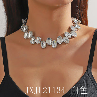 Elegant Colorful Oval Crystal Choker Necklace