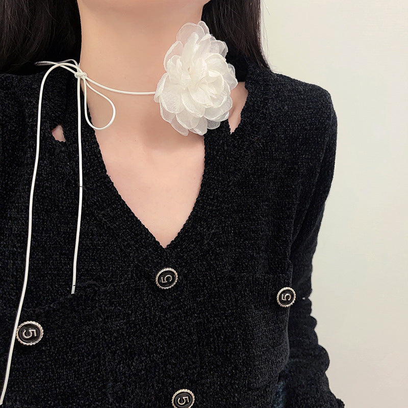 Streetwear Floral Ribbon Choker Necklace for Women