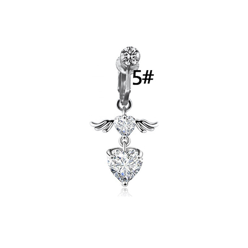 Heart & Eye Zircon Inlay Stainless Steel Belly Ring Set with Butterfly and Pearl Accents